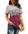 Women s T Shirts Casual Short Sleeve Leopard Prints Color Block Patchwork Round Neck Loose Tee Shirt Tunic Tops Blouses Purple
