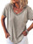 Womens Short Sleeve V Neck Shirts Summer Loose Casual Tee T-Shirt Basic Plain Tops