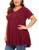 MONNURO Womens Plus Size Short Sleeve V Neck Button Basic Tunic Tops Summer Swing Shirts Blouses for Leggings-Wine Red 5X-