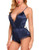ADOME Women Lingerie Bodysuit V Neck Teddy Lace Babydoll Satin Pajamas Nightwear -XXL  Navy Blue-