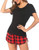 Ekouaer Women s Shorts Pajama Set Cotton Pajamas Set Two Piece Pj Sets Soft Sleepwear Short Sleeve Loungewear-Plaid-Black Large-