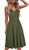 Drimmaks Womens s Summer Cotton Dress Spaghetti Strap V Neck Ruched Wrap Pleats Midi Sundress with Pocket -046-Army Green  S-