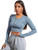 MakeMeChic Women s Solid Button Half Placket Rib Knit Fitted Crop Tee Top Blue L