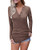 OUGES Womens Long Sleeve V-Neck Button Causal Tops Blouse T Shirt Brown S