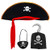 NUOBESTY 3pcs Pirate Hat Skull Print Captain Costume Cap Eye Patch Pirate Ear Ring Hook Pirate Costume Accessories for Caribbean Fancy Dress Supplies Black