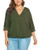 IN VOLAND Women Plus Size Tops-Wrap Blouse V Neck Front Drape Tops Casual Loose Shirt  16W-24W  Army Green