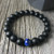 Men s Beaded Bracelet  8mm or 10mm Matte Onyx and Single Blue Tiger Eye Stretch Bracelet  Gemstone Beaded Bracelet