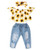 3Pcs Set Toddler Baby Girls Off Shoulder Ruffle Top Blouse  Plus Ripped Hole Jean Denim Pants  Plus Headband Outfit Clothing Set  Sunflowers  12-18 Months