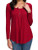 Women s Solid Short Sleeve Button Up Henley V-Neck Loose Fit Pleated Tunic Shirt Blouse Tops