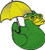 Novelty Iron on Ducks Patch - Rubber Duck Green Yellow with Umbrella Applique