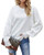 Jacansi Women s Casual Crew Neck Pullover Sweater Side Split Loose Long Sleeve Knit Sweaters Jumper Tops  White  Medium