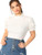 Romwe Women s Plus Size Rib Knit Lantern Short Sleeve Frill Trim Mock Neck Blouse Top Tee White 0X