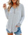 Womens Plus Size Long Sleeve T-Shirts V Neck Button Up Casual Loose Tunic Tops Blouses Light Grey