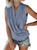 Eytino Women Cami Tank Tops V Neck Ruched Draped Casual Loose Sleeveless Shirt Blouse Medium Blue