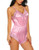 ADOME Women Lingerie V Neck Bodysuit Satin Pajamas Teddy Lace Babydoll Short Romper Nightwear Pink