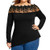 Kangma Women Plus Size Lace Patchwork Long Sleeve Casual Shirt Tops Blouse Black