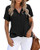 Inorin Womens Button Down Shirts Short Sleeve Collared Work Business Office Casual V Neck Tops Blouses  Black  X-Large