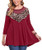 LARACE Plus Size Women Leopard Tops Mesh V-Neck Patchwork Tunics 3 4 Sleeve Shirts Wine Red 3X