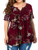 POSESHE Women s Plus Size Henley V Neck Button up Tunic Tops Casual Short Sleeve Blouse Shirts  3X-Large  Flower Wine Red