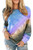 Women s Casual Color Block Tie Dye Crewneck Long Sleeve Loose Pullover Sweatshirt Tops Blue Medium
