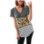 Meikosks Ladies V-Neck Short Sleeve Blouse Leopard Print Stripe Color Block T Shirt Casual Tops Gray