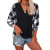 Hemlock Women Hoodies V Neck Hooded Sweatshirt Plaid Long Sleeve Blouse Slim Hooded Pullovers Color Block Tunic Tops Black