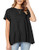 Kimiee Women s Short Sleeve Flounce Blouse Loose Solid Ruffle High Low Hem Tunic Top Casual Round Neck T Shirt  M Black