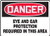 Accuform Signs MPPE131VS Adhesive Vinyl Safety Sign Legend inchDanger Eye and Ear Protection Required in This Area inch 10 inch Length x 14 inch Width x 0.004 inch Thickness Red Black on White