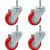 4 Pack Caster Wheels Swivel Plate Stem Casters On Red Polyurethane Wheels  3 inch Stem