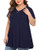 MONNURO Womens Plus Size Short Sleeve V Neck Button Basic Tunic Tops Summer Swing Shirts Blouses for Leggings Navy Blue4X