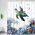 Funny Turtle Cat Shower Curtain  Hilarious Ocean Animal Shower Curtan Set Cat Riding Turtle on Great Wave Coral Shower Curtain for Bathroom Blue Fabric Bathroom Curtain with Hooks 69x70inches