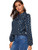 SOLY HUX Women s Frill Trim Long Sleeve Metallic Dots Print Top Blouse Navy L