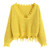 ZAFUL Women s Loose Long Sleeve V-Neck Ripped Pullover Knit Sweater Crop Top  Yellow