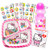 Hello Kitty Dinnerware Set - Hello Kitty Dinner Set with Plate, Water Bottle and Stickers (2 Pc Set with Stickers) (2 Pc Set w Stickers)