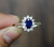 Silver Blue Sapphire Halo Ring Blue Sapphire Engagement Ring 5x7 mm oval Sapphire Solitaire Ring