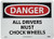 NMC D223EB DANGER - ALL DRIVERS MUST CHOCK WHEELS Sign - 14 in. x 10 in. Fiberglass Danger Sign with Black White on White Red