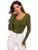 Floerns Womens Casual Solid Basic V Neck Long Sleeve Slim Fit Knit Tee T Shirt Army Green L