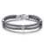COOLSTEELANDBEYOND Grey Two-Row Braided Leather Bangle Bracelet Wristband for Mens Womens