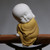 Leopard White Ceramic Little Cute Buddha Statue Monk Figurine (Yellow)