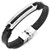 Black Leather Bracelet for Men Women Steel ID Identification Centerpiece Inlaid with Braided Leather