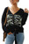 Tkria Women Waffle Knit Color Block Top Camo Long Batwing Sleeve Tie Knot Blouse