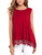 DOSWODE Womens Tops Sleeveless Lace Trim O-Neck A-Line Tunic Blouse Shirts Red S