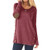 OutTop Women Fall Winter Tees Trendy Crewneck Patchwork Long Sleeve Solid Side Button T Shirt Blouse Top Tunic Pullover  Red S