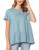 Kimiee Womens Short Sleeve Flounce Blouse Loose Solid Ruffle High Low Hem Tunic Top Casual Round Neck T Shirt  XL Light Blue