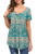 KOAIZ Womens Casual Henley V-Neck Button up Tunic Tops Loose Short Sleeve Blouse Shirts  Medium Flower-Dark Green