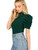 Floerns Womens Frill Neck Puff Sleeve Solid Tee Blouse Tops Green L