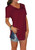YMING Womens Short Sleeve V Neck T Shirts Tunic Tops Loose Fit T Shirts Summer Blouse Wine Red 5XL