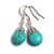 Natural Stone Wire Wrap Dangle Drop Earrings Platinum Plated 925 Sterling Silver Hook Turquoise Water Drop