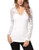 DJT Womens V-Neck Floral Lace Overlay Lined Long Sleeve Top Large Off White