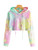 SweatyRocks Womens Tie Dye Long Sleeve Workout Crop Top Sweatshirt Hoodies Yellow Pink M